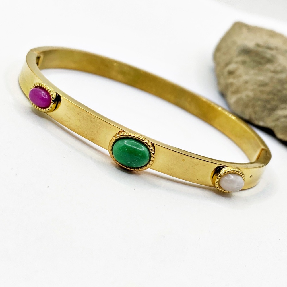 NEW Gold Bangle Bracelet With Stone Accents